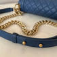 CHANEL Navy Blue Caviar Old Medium Boy Flap Bag Brushed Gold Hardware