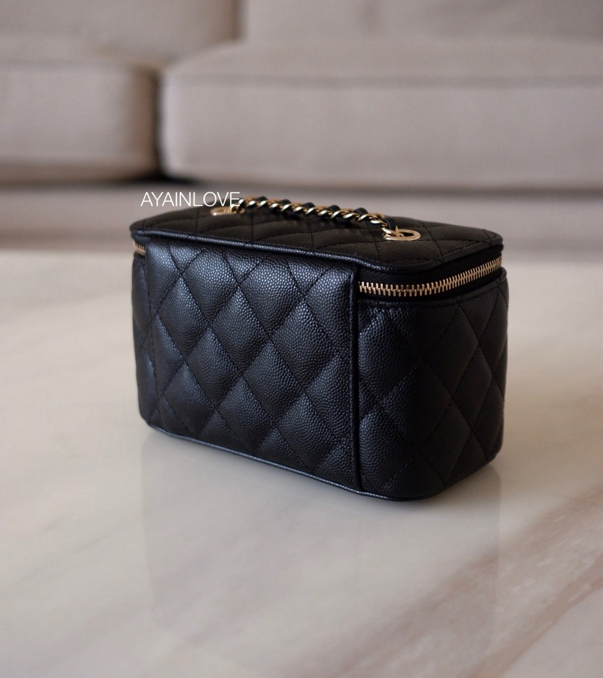 CHANEL Black Caviar Classic Rectangular Vanity On Chain Gold Hardware