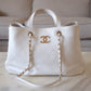 CHANEL 19P White Bull Skin Tote Medium Shopping Bag Gold Hardware