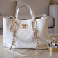 CHANEL 19P White Bull Skin Tote Medium Shopping Bag Gold Hardware