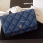 Chanel 22B Blue Denim Classic Wallet On Chain Light Gold Hardware *New*