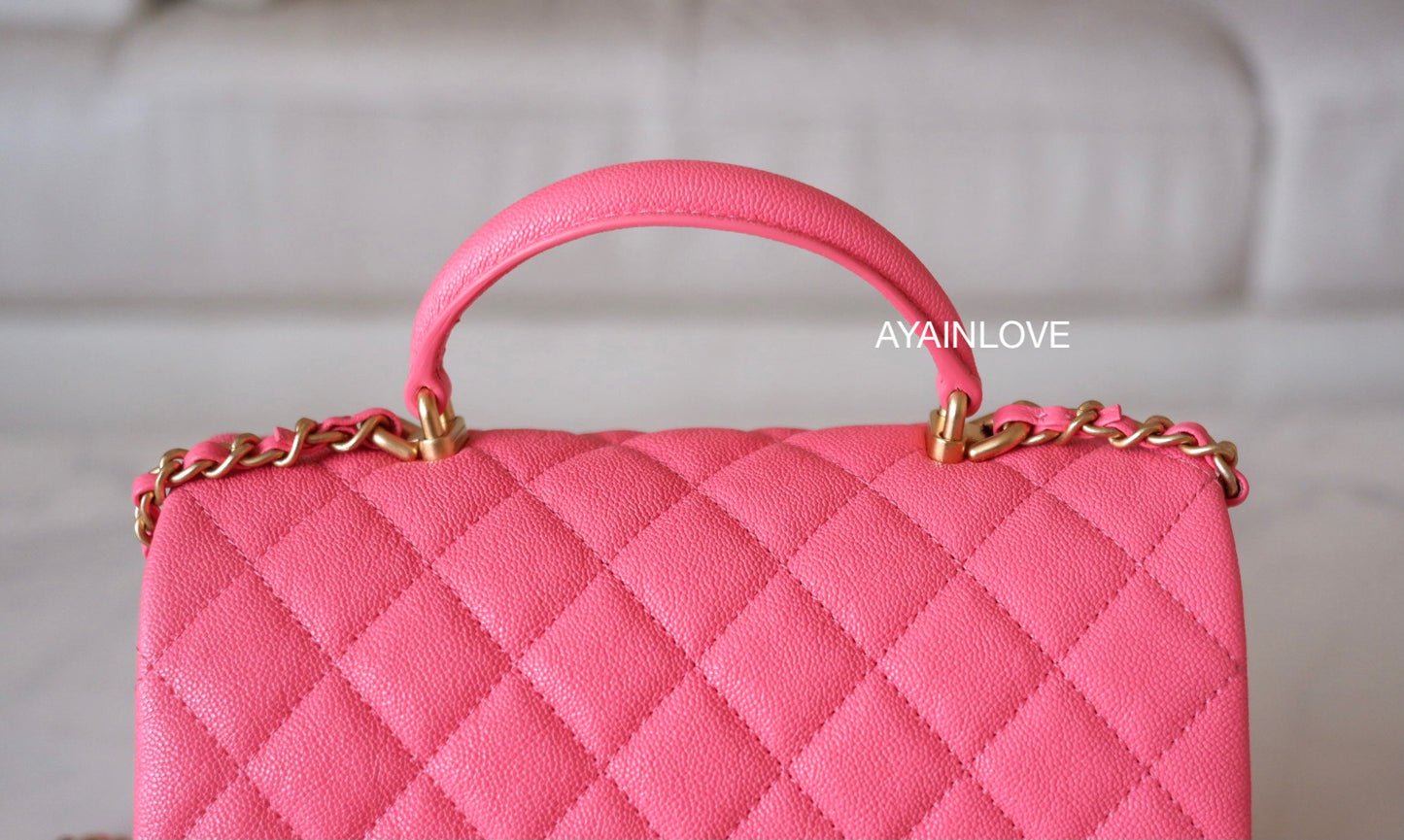 CHANEL 21S Pink Caviar Top Handle Rectangular Mini Gold Hardware