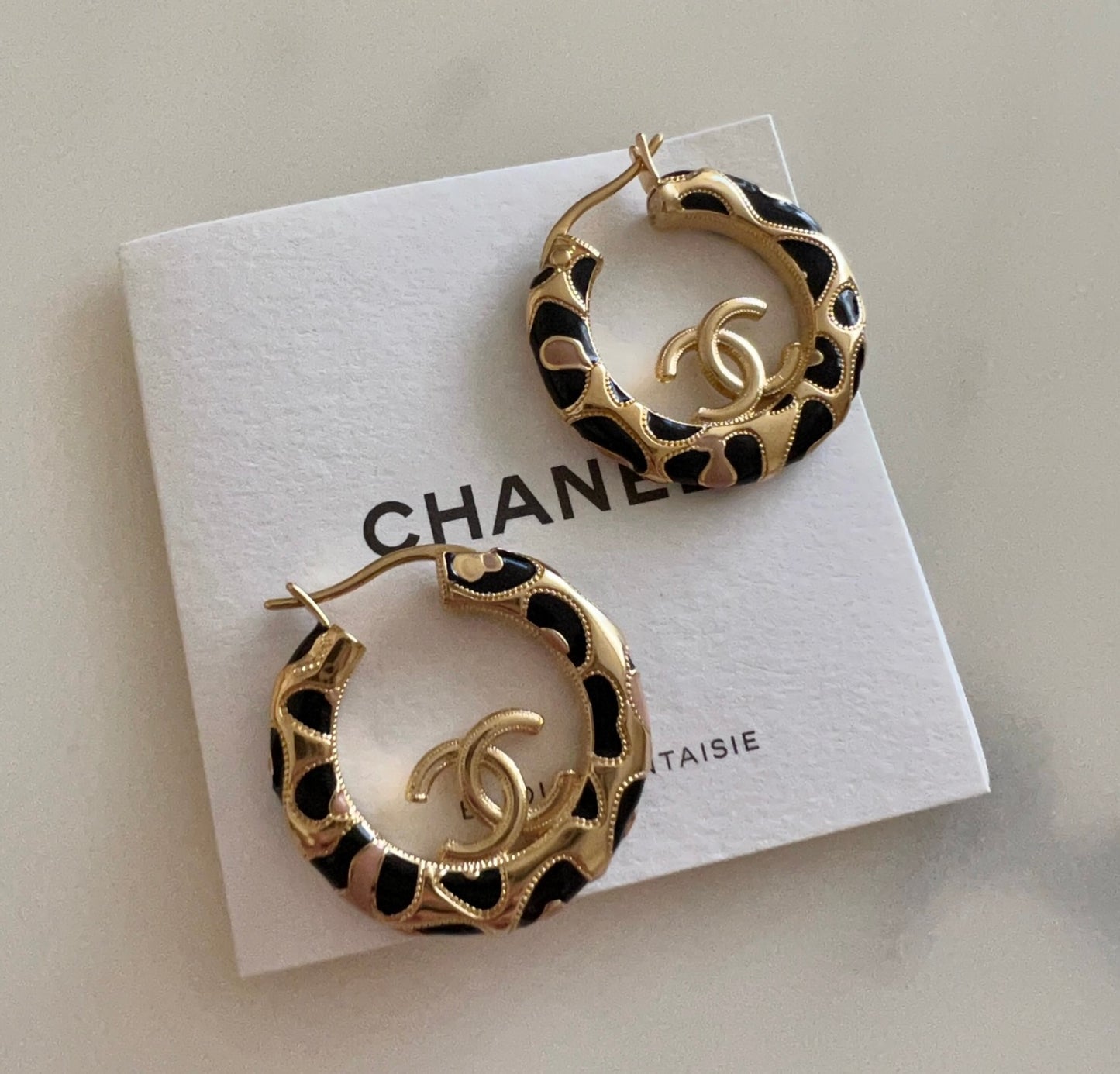 CHANEL  22P CC Black Gold Hoop Earrings