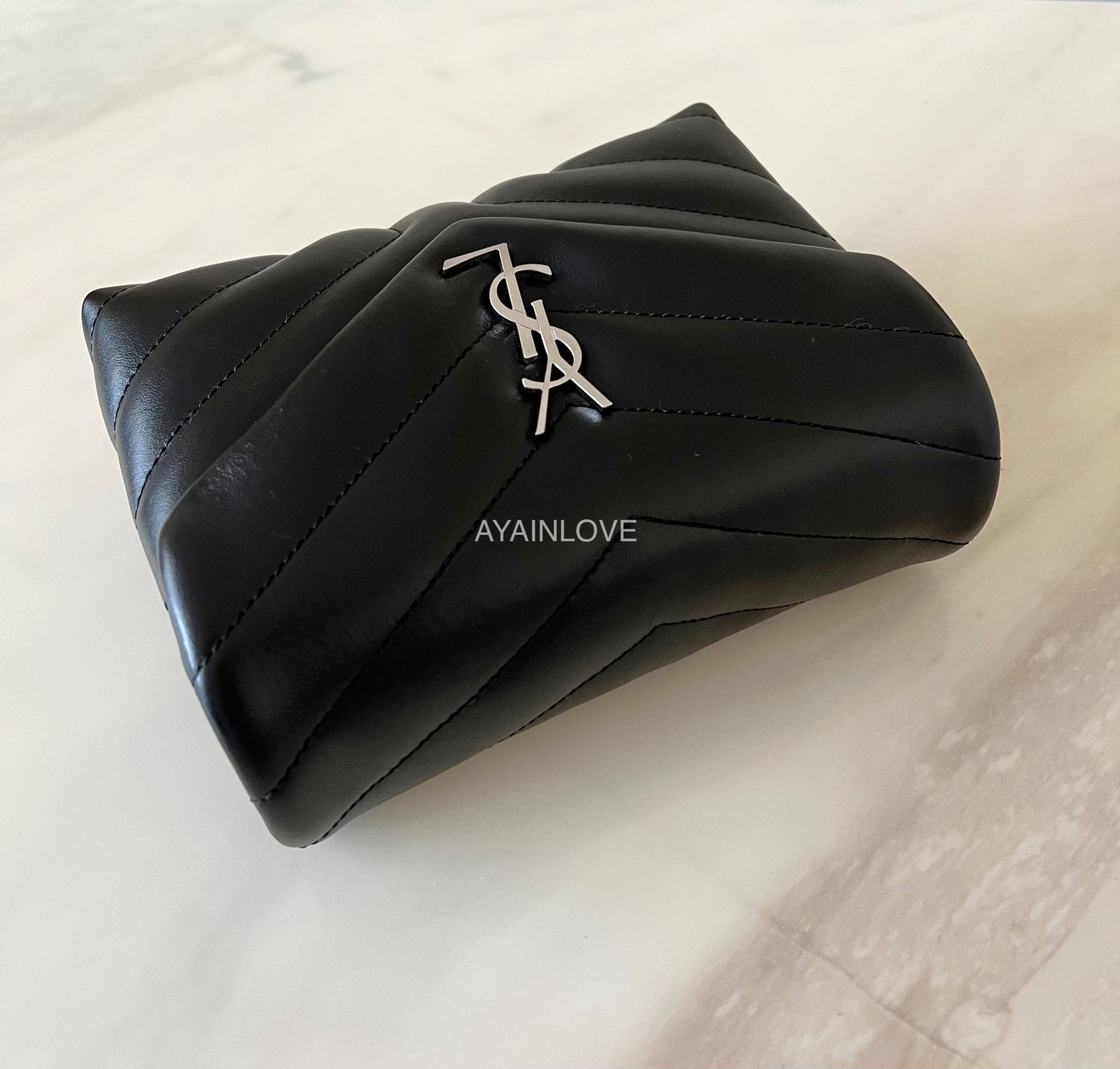 Yves Saint Laurent YSL Black Calf Skin Loulou Y Toy Bag Silver Hardware *New*