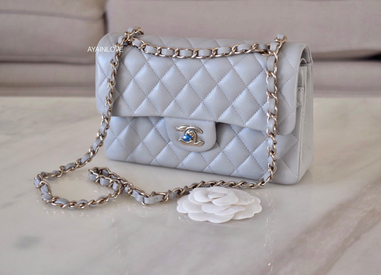 21A DOVE GREY CAVIAR SMALL CLASSIC FLAP LIGHT GOLD HARDWARE NEW AYAINLOVE CURATED LUXURIES