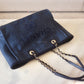 CHANEL Navy Blue Canvas Glitter Small Medium Deauville Tote Bag Light Gold Hardware