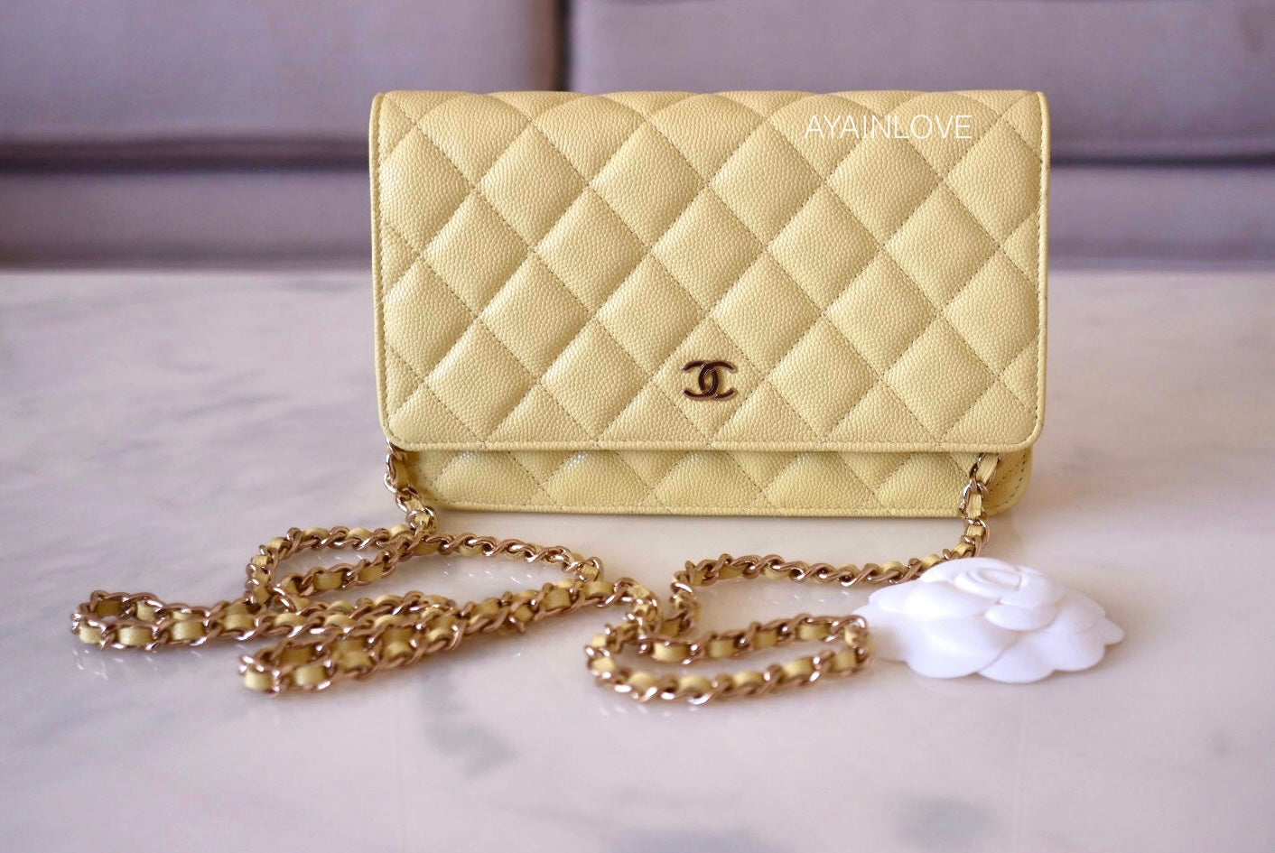 CHANEL 20S YELLOW CAVIAR CLASSIC WALLET ON CHAIN LIGHT GOLD HARDWARE AYAINLOVE CURATED LUXURIES