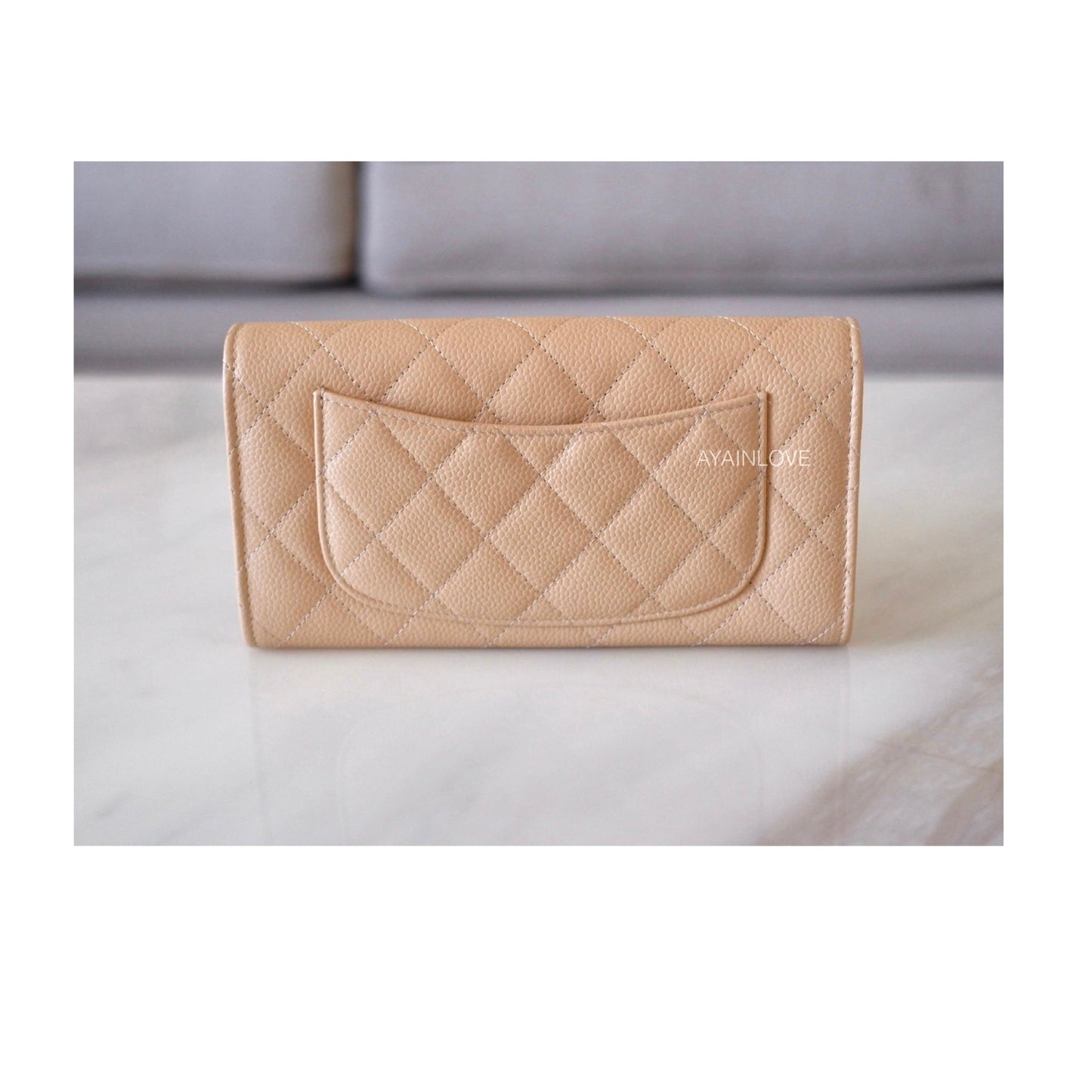 CHANEL Beige Clair Caviar Long Clutch Flap Wallet Gold Hardware