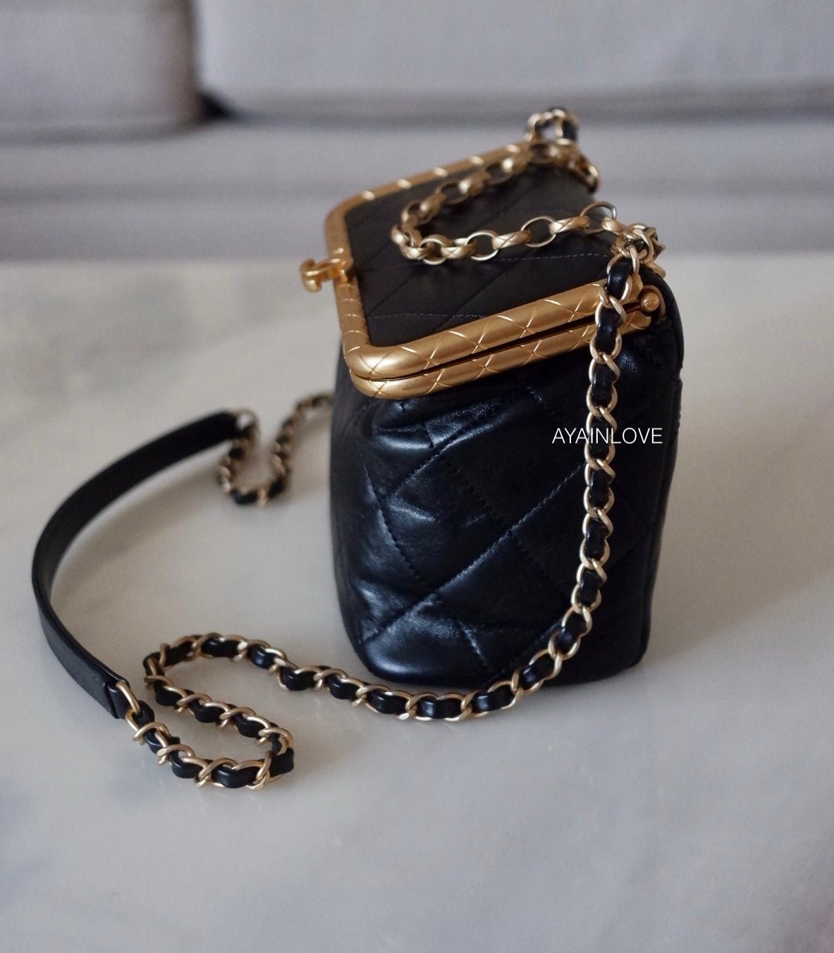 CHANEL 20A Black Quilted My Crush Bag Kiss Lock Gold Hardware