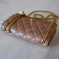 CHANEL 22K Dark Beige Gold Pillar Lamb Skin Wallet on Chain Aged Adjustable Strap GHW