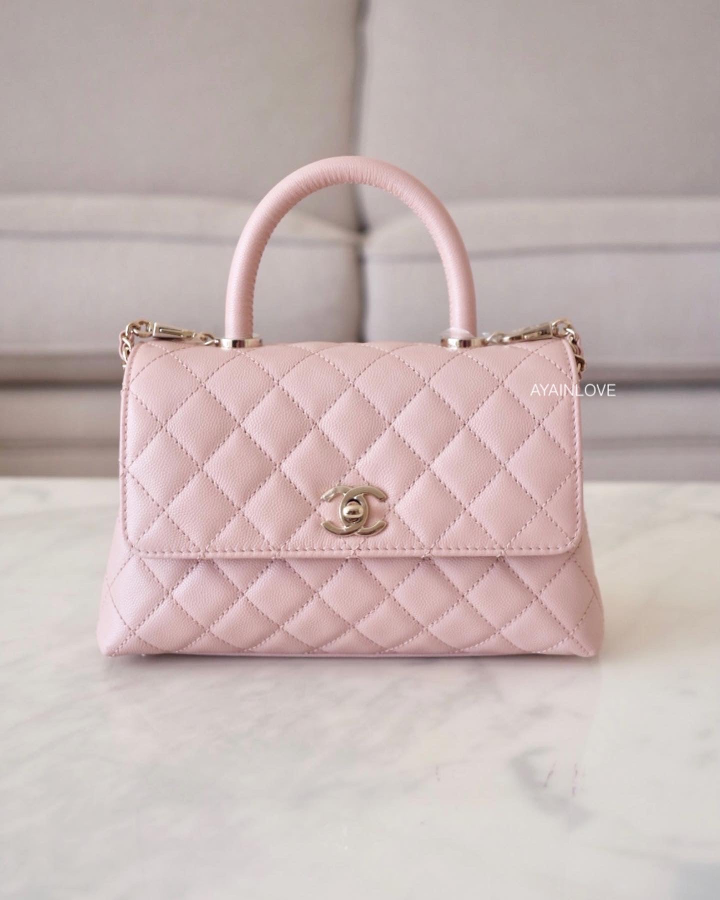 Chanel Mini/Small Coco Handle 21K Pale Blue Quilted Caviar with