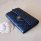 CHANEL 18S Pearly Blue Caviar Medium Trifold Wallet Light Gold Hardware