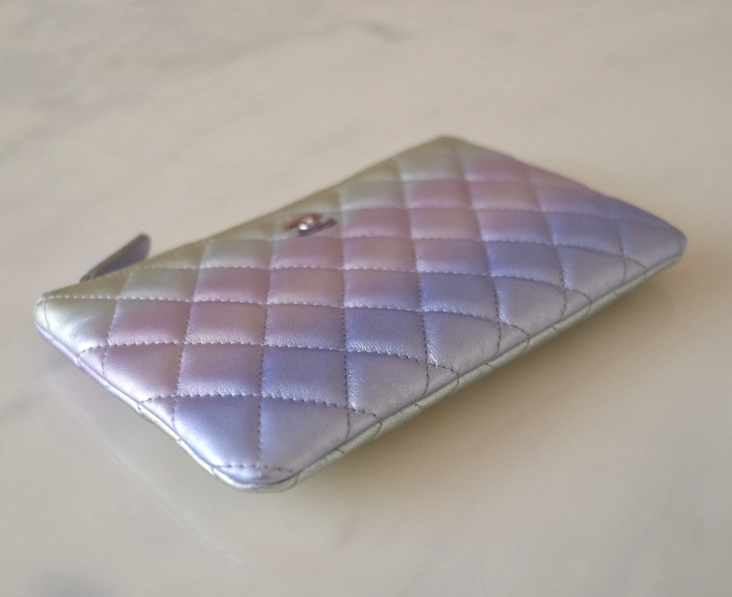 CHANEL 21K Iridescent Ombre Purple Calf skin Small O Case CC Rainbow Hardware