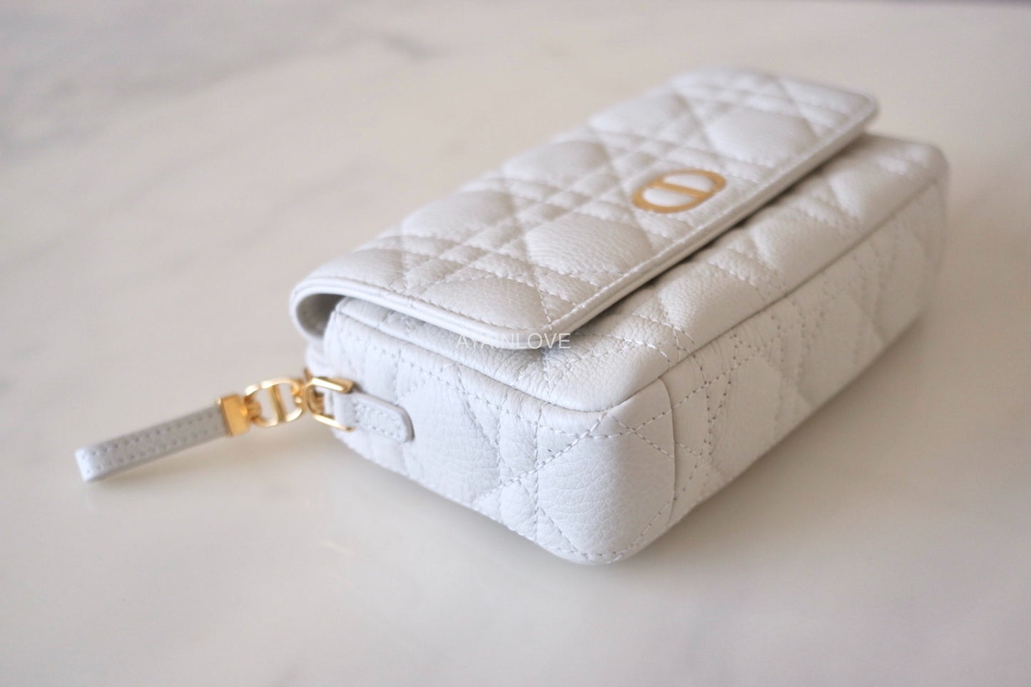 DIOR Caro Pouch Latte Supple Cannage Calf Skin Bag Gold Hardware