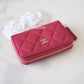 21A DARK PINK CAVIAR ZIPPY CARD HOLDER LIGHT GOLD HARDWARE