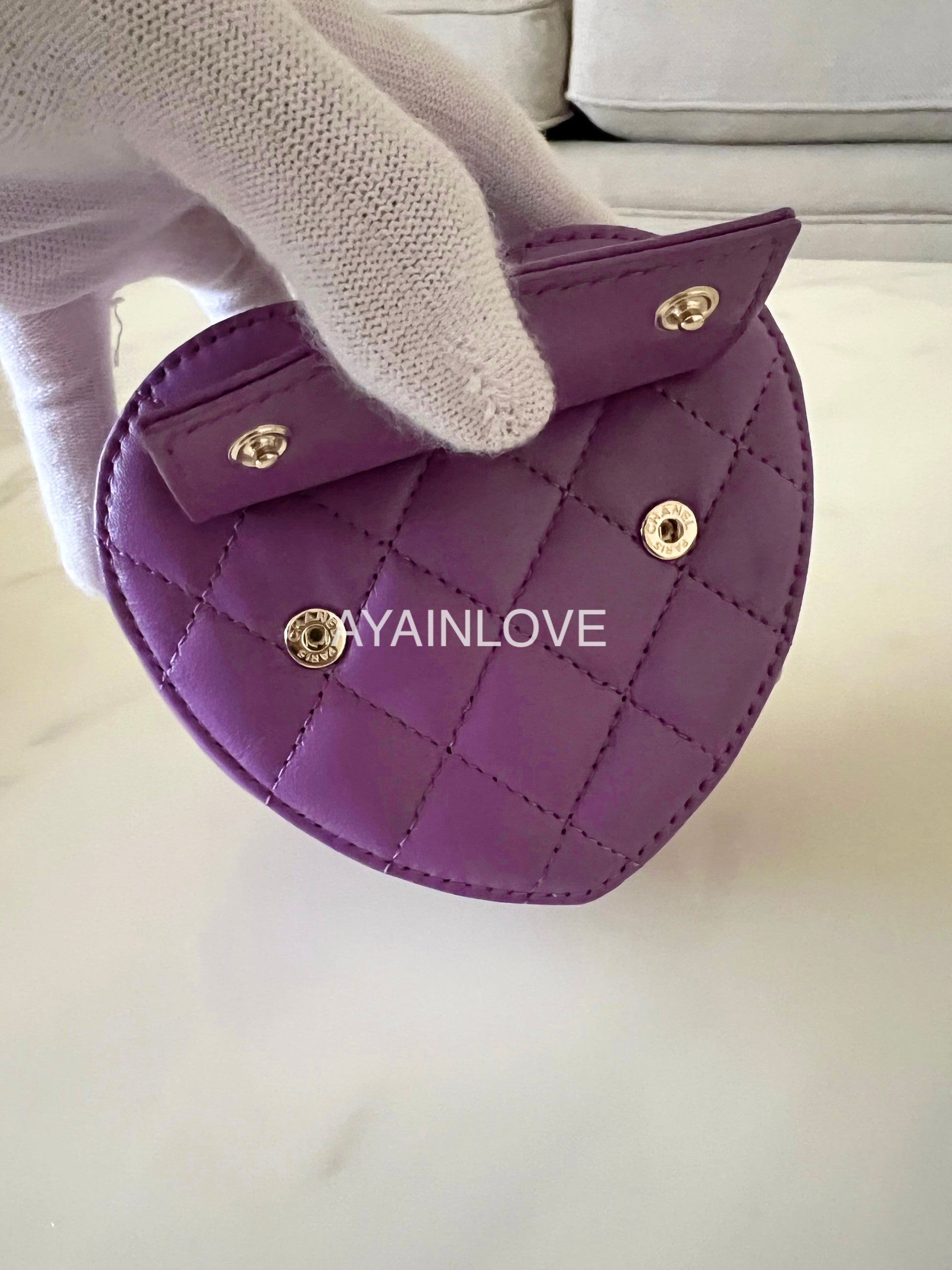 Chanel Heart Zipped Arm Coin Purse 22S Purple Lambskin for Women
