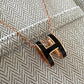 HERMES H Pop Black Noir Necklace Rose Gold Hardware