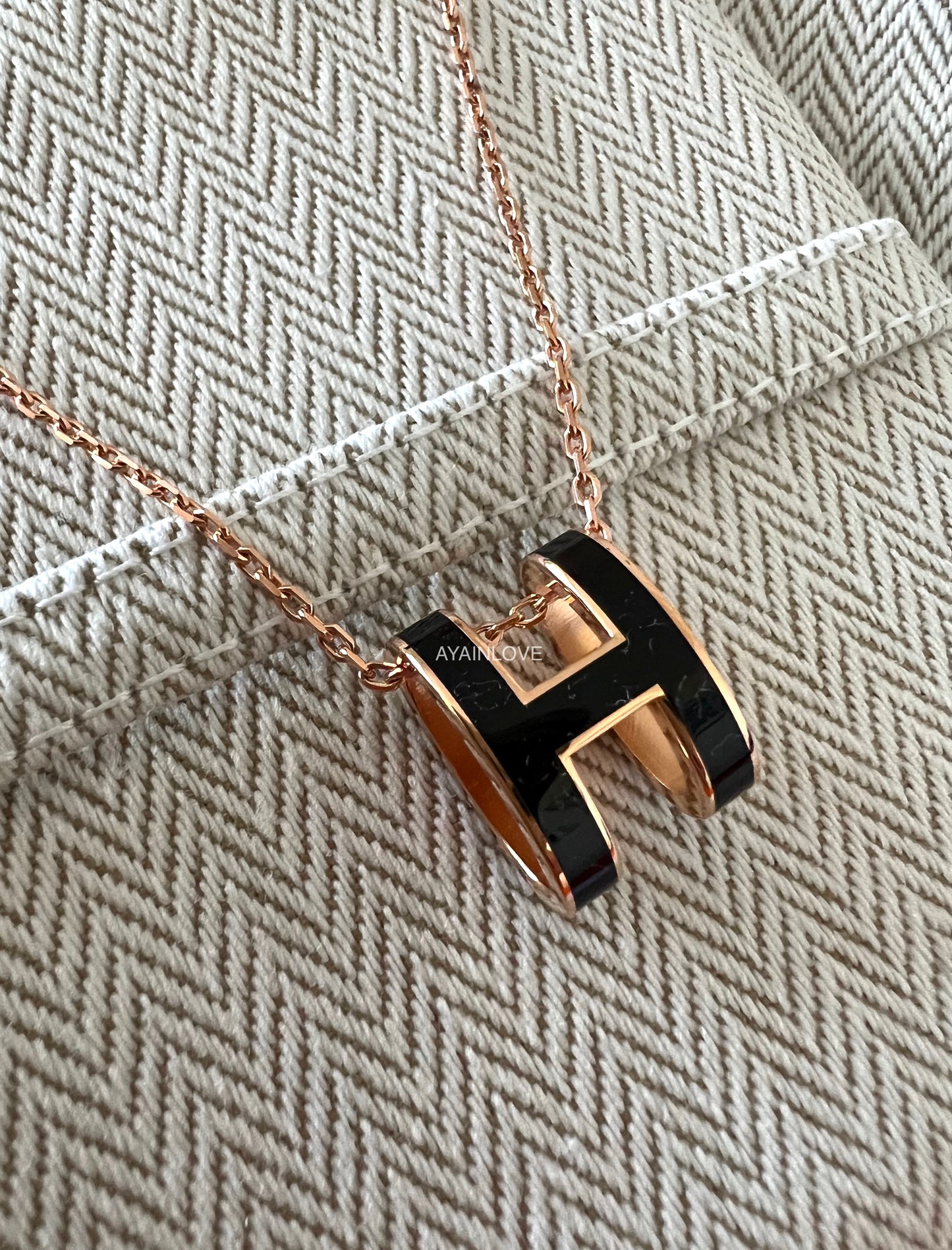 HERMES H Pop Black Noir Necklace Rose Gold Hardware