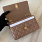 CHANEL 22K Dark Beige Gold Pillar Lamb Skin Wallet on Chain Aged Adjustable Strap GHW