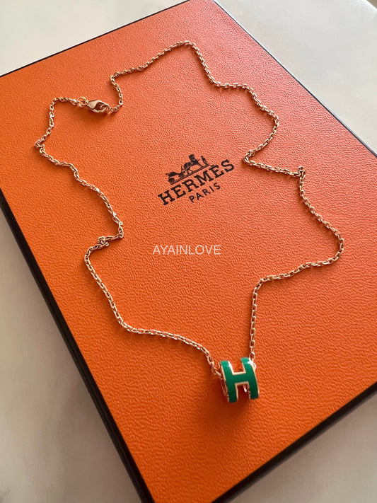 Hermes H Pop Mini Malachite Necklace Rose Gold Hardware