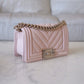 CHANEL 20A Beige Pink Caviar Small Chevron Leboy Flap Bag Light Gold Hardware