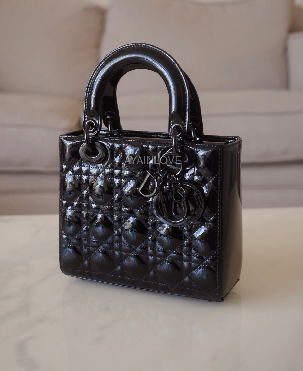 DIOR Small Lady Dior Bag Patent Cannage Calf Skin So Black