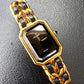 CHANEL 1987 Vintage PREMIERE Watch Black Leather and 24KT Yellow Gold Plated M Size