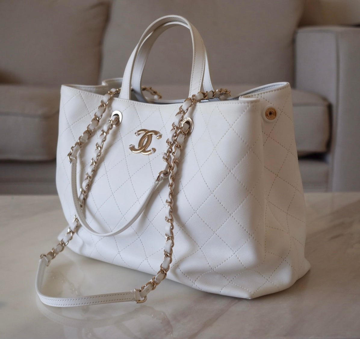 Gold and white discount bag