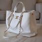 CHANEL 19P White Bull Skin Tote Medium Shopping Bag Gold Hardware