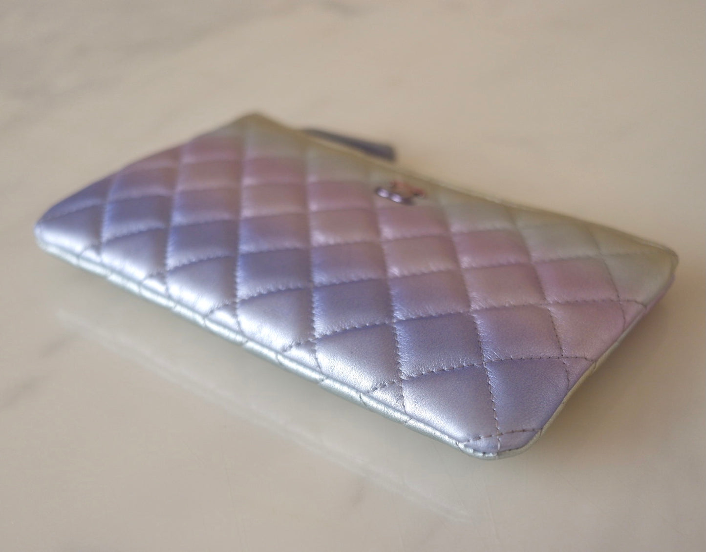 CHANEL 21K Iridescent Ombre Purple Calf skin Small O Case CC Rainbow Hardware