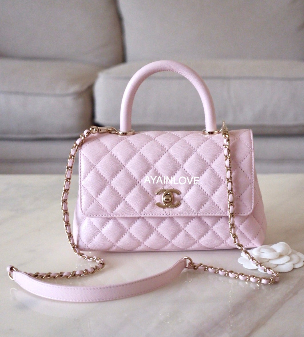 Chanel MiniSmall Coco Handle 22P Light Pink Quilted Caviar with light gold  hardware