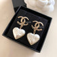 CHANEL 22C Heart Pearl Drop Earrings Light Gold Hardware