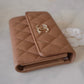 CHANEL 22K Caramel Dark Beige Caviar Medium Flap Trifold Wallet Oversized CC Light Gold Hardware