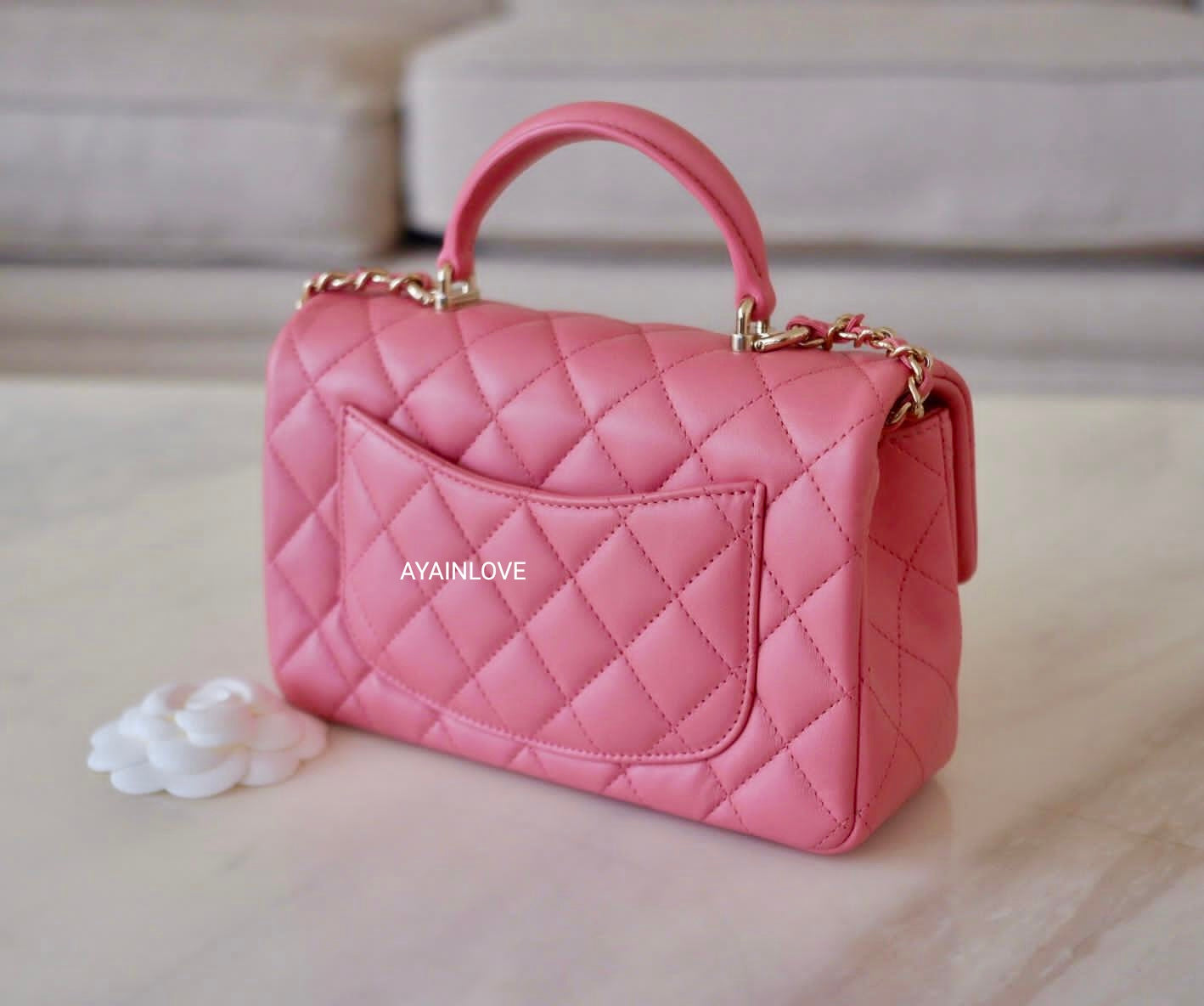 Chanel Mini Flap Bag With Top Handle Light Pink in Lambskin Leather - US