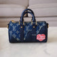 KEEPALL XS BLUE MONOGRAM DENIM AND NAVY BLUE LEATHER GOLD HARDWARE *NEW*