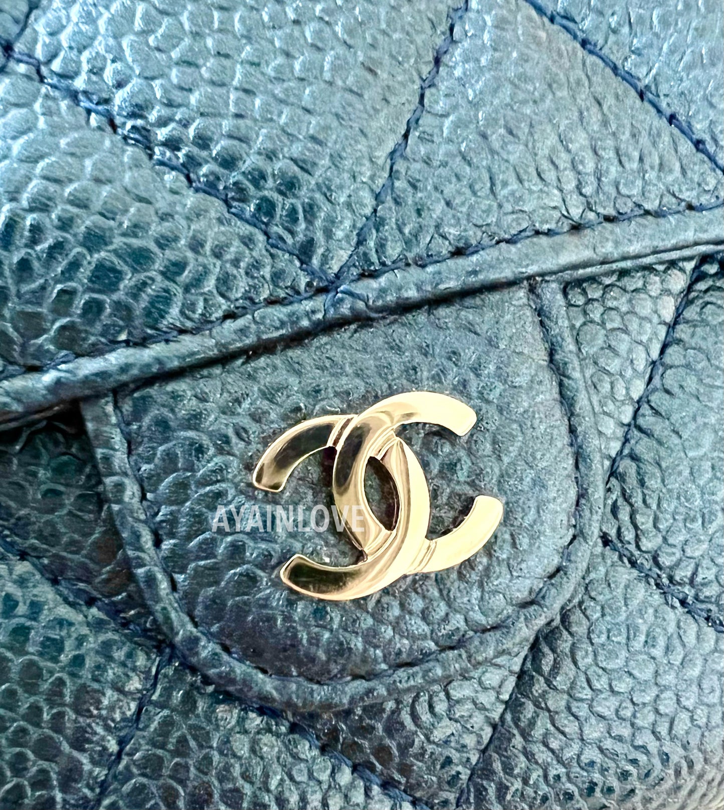 CHANEL 18S Pearly Blue Caviar Medium Trifold Wallet Light Gold Hardware