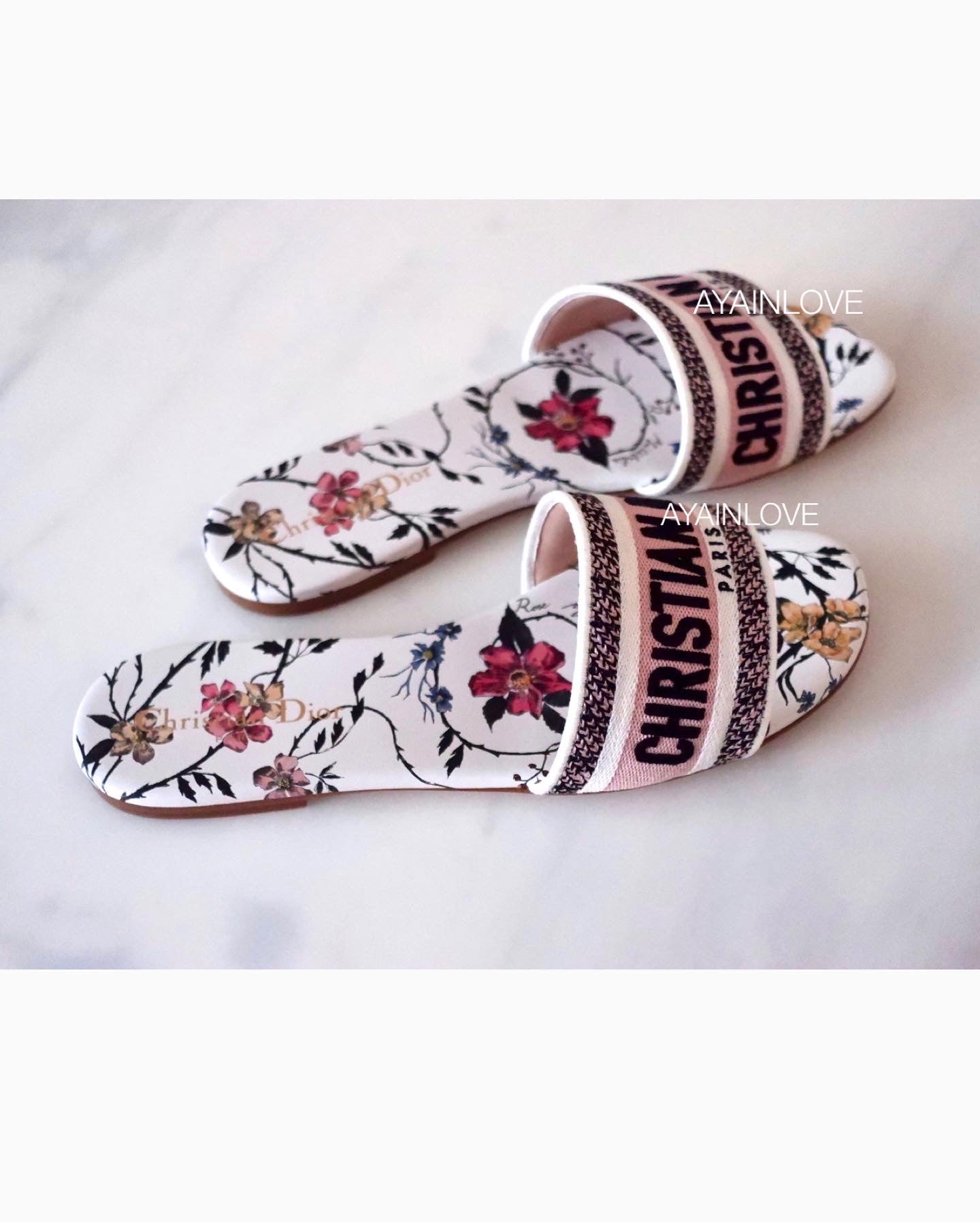 DIOR Rosa Mutabilis Dway Embroided Slides Size 39