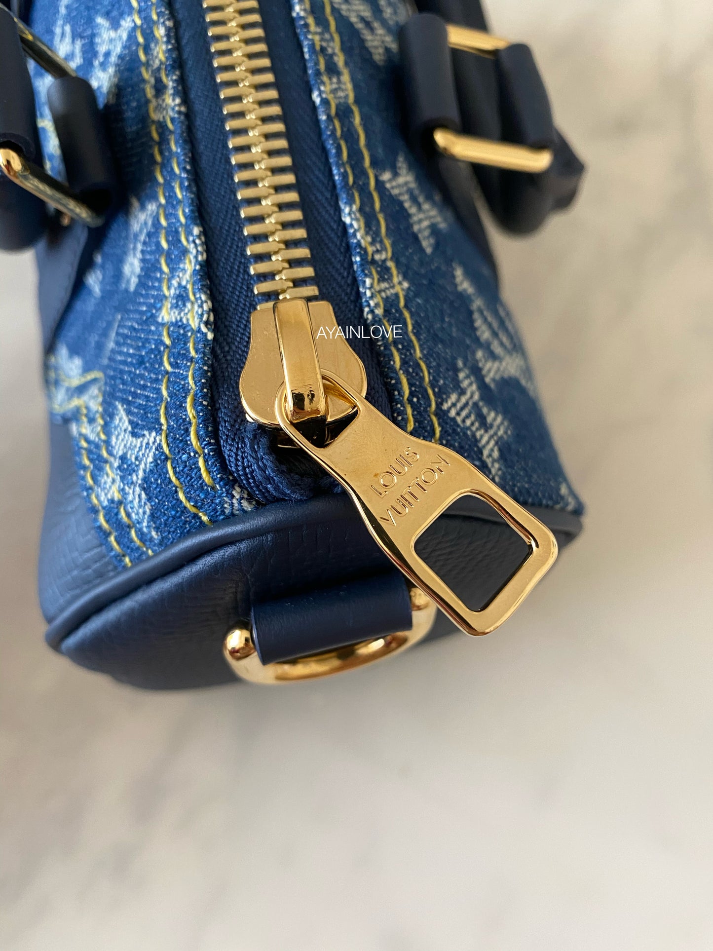 KEEPALL XS BLUE MONOGRAM DENIM AND NAVY BLUE LEATHER GOLD HARDWARE *NEW*