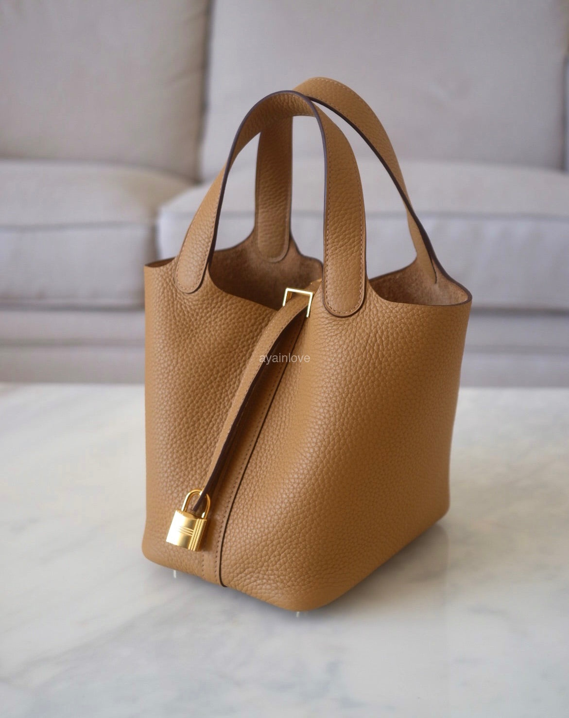 Hermes Picotin Lock bag PM Biscuit Clemence leather Gold hardware