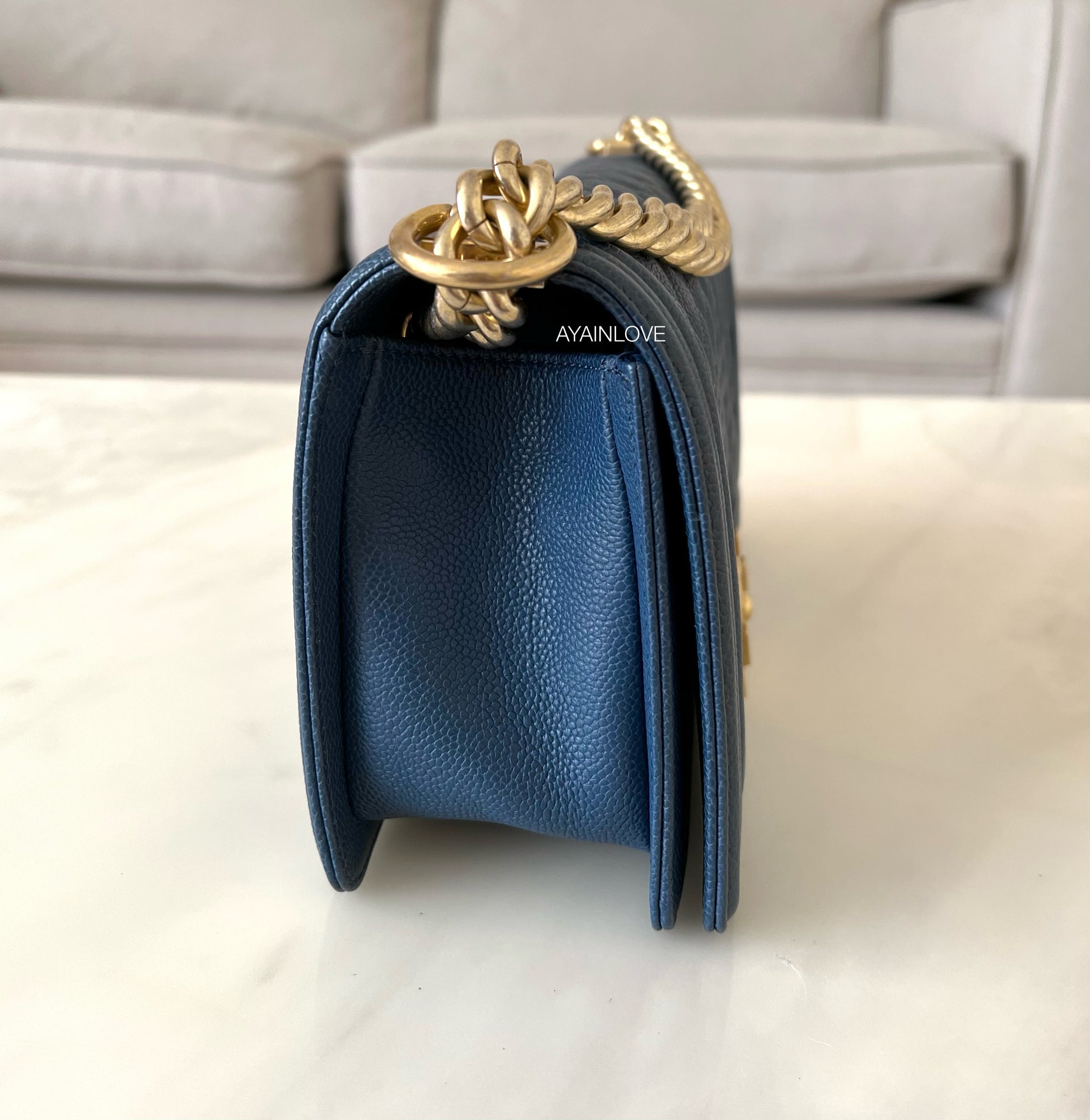 Chanel Light Blue Iridescent Calfskin Medium Boy Bag