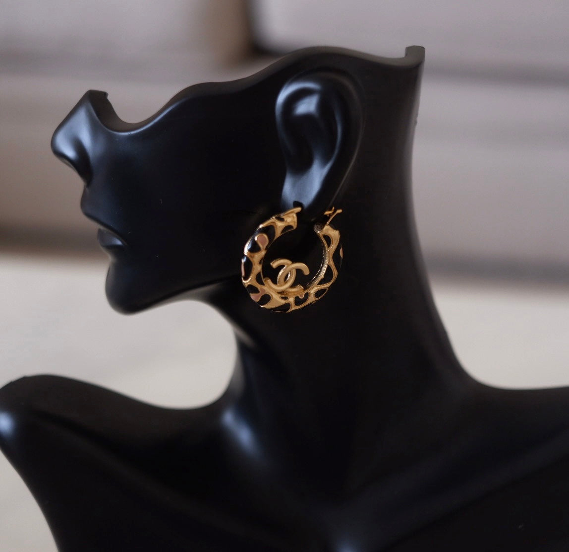 CHANEL  22P CC Black Gold Hoop Earrings