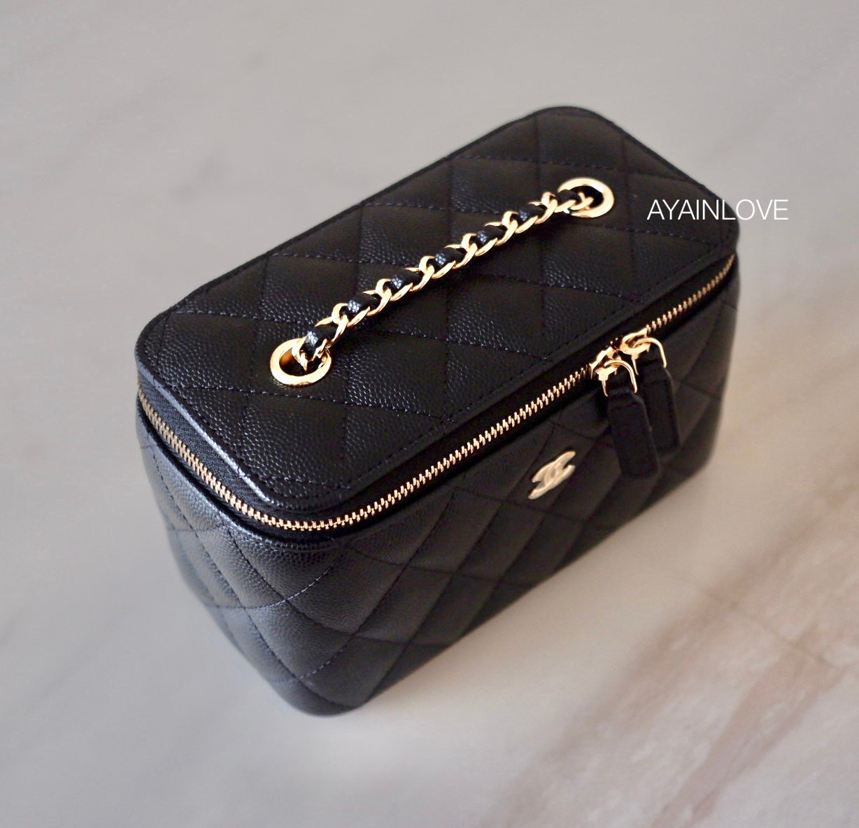 CHANEL Black Caviar Classic Rectangular Vanity On Chain Gold Hardware