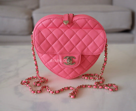 CHANEL 22S Pink Large Heart CC In Love Bag Light Gold Hardware