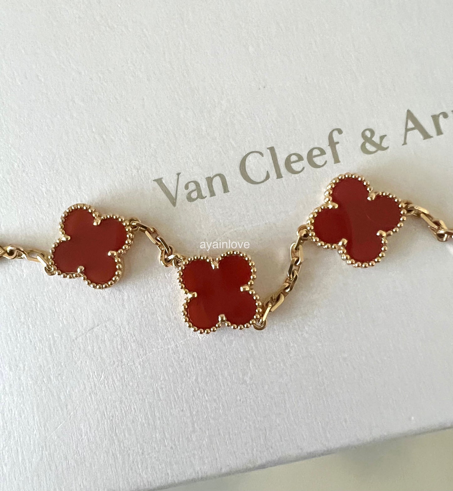 Van Cleef Arpels VCA 5 Motifs Bracelet Carnelian 18KT Yellow Gold Vintage Alhambra