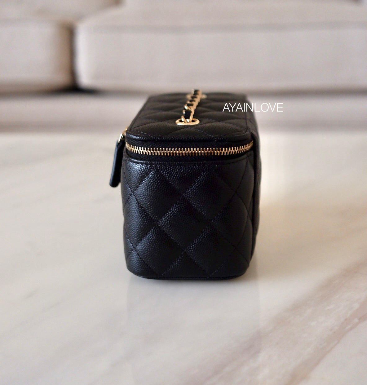 CHANEL Black Caviar Classic Rectangular Vanity On Chain Gold Hardware