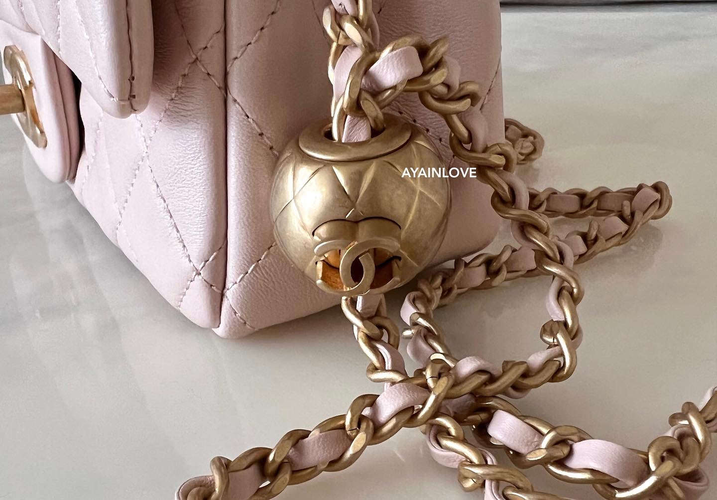 Chanel Pink Quilted Lambskin Mini Flap Bag Pearl Crush Aged Gold