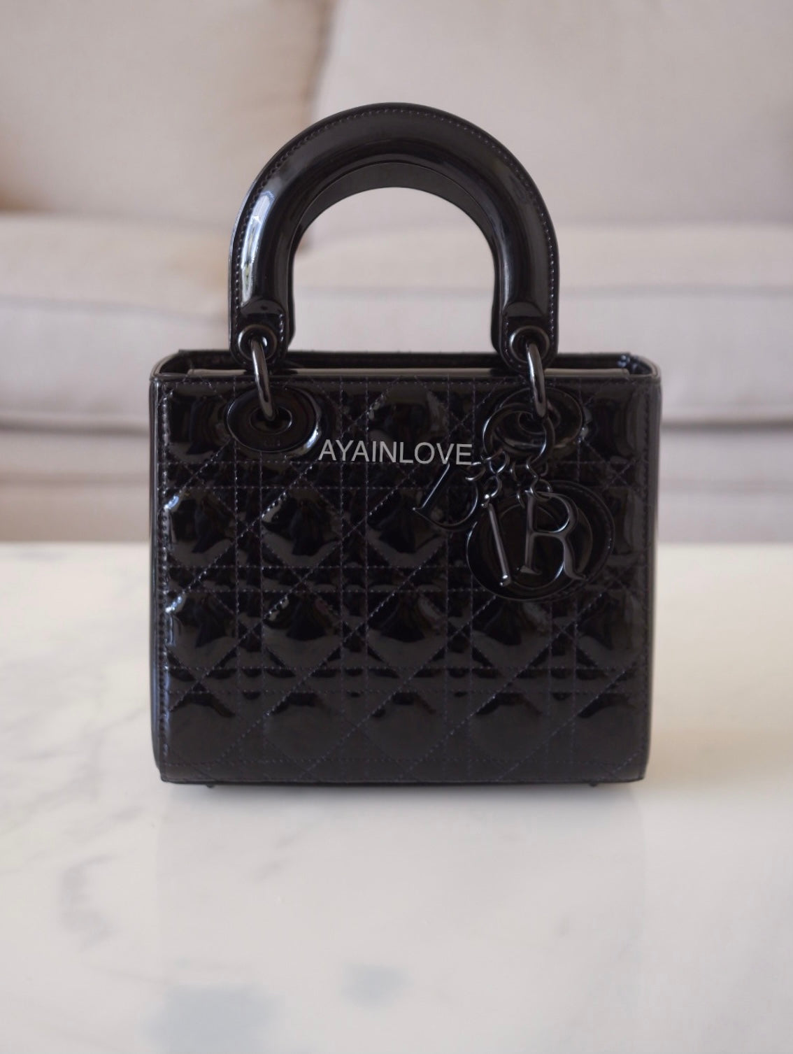 DIOR Small Lady Dior Bag Patent Cannage Calf Skin So Black