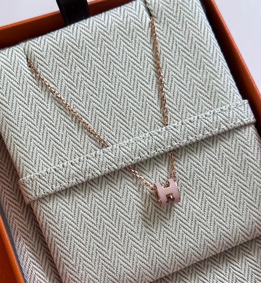 HERMES MINI H POP NECKLACE ROSE DRAGEE PINK ROSE GOLD HARDWARE