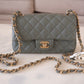 CHANEL 18C Iridescent Green Caviar Rectangular Mini Flap Bag Brushed Gold Hardware