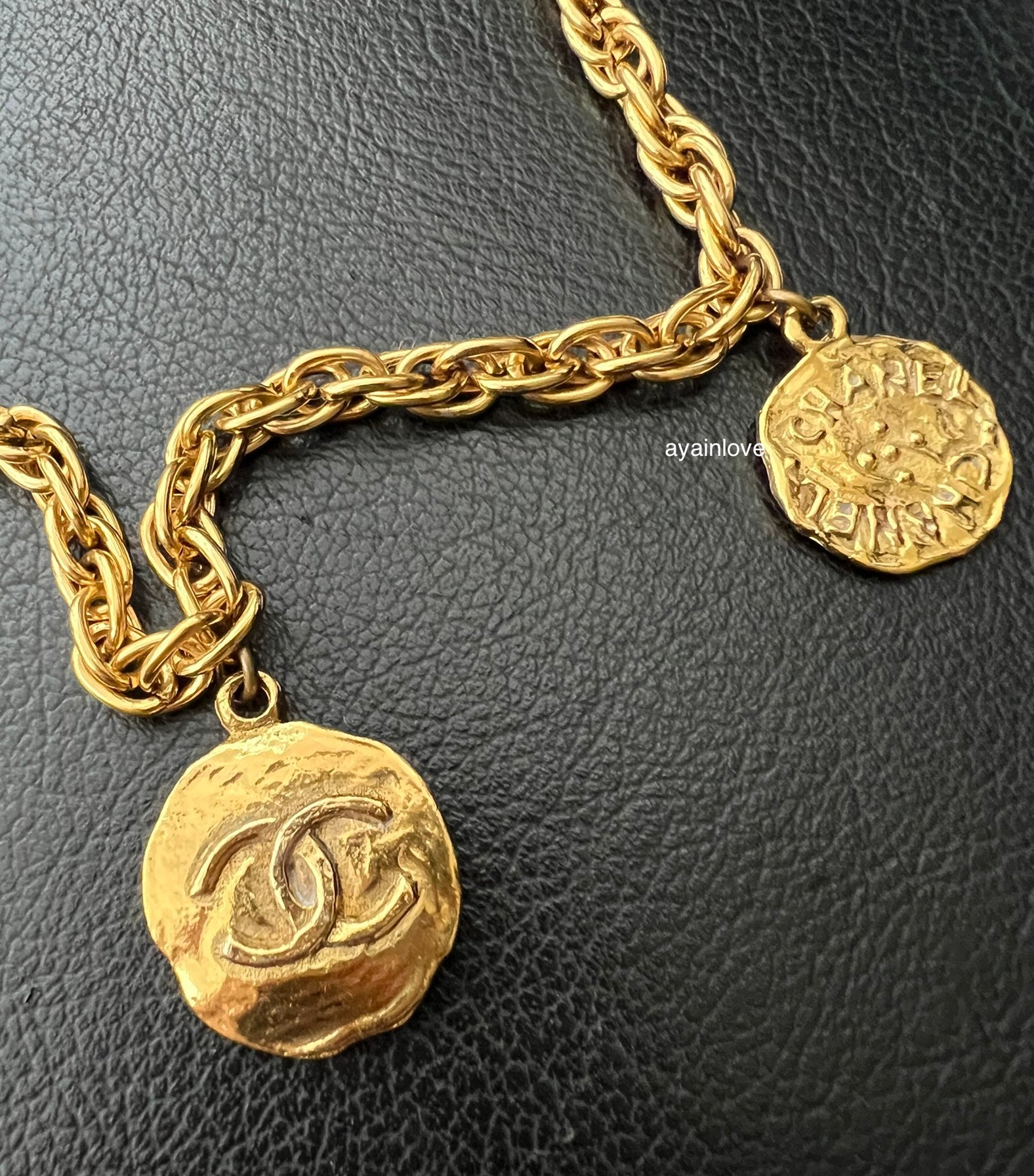 CHANEL 1980s Vintage Charms Medallion Chain Belt Necklace 24K Gold